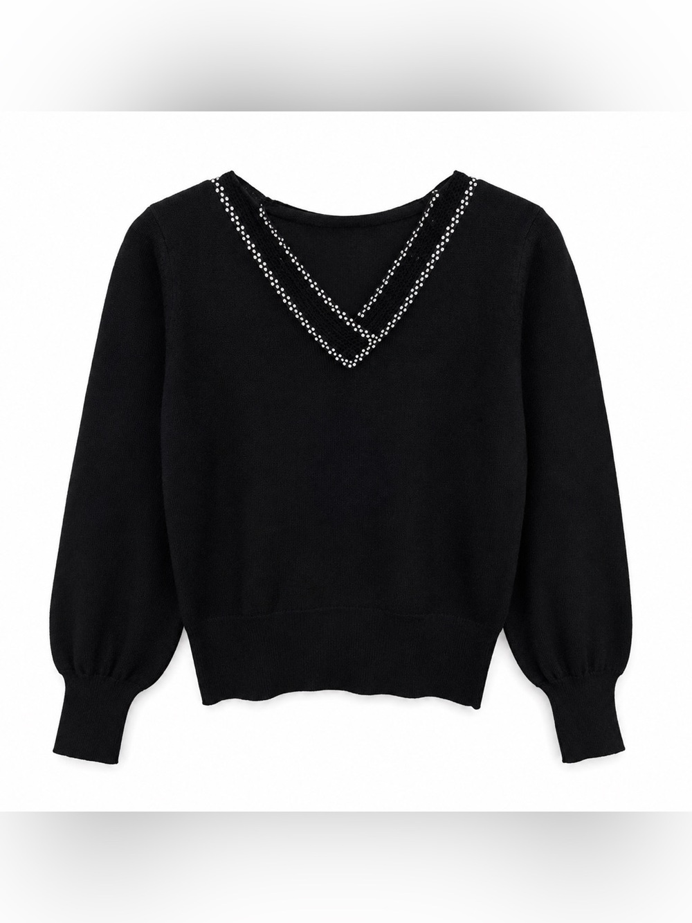 RARE Vintage Neiman Marcus Women’s Black Merino Wool Rhinestone Sweater L - Picture 5 of 5